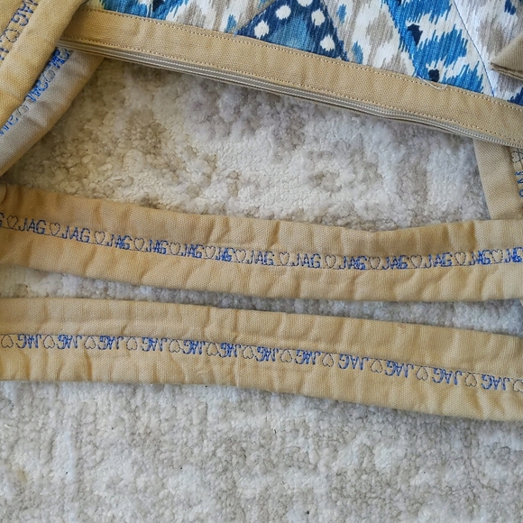 Homemade Waves Diamond Tote Beach Bag Blue Tan - Picture 11 of 16